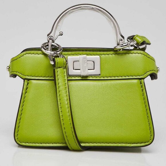 Fendi Verde Smooth Leather Nano Peekaboo Maxi Handle Bag - 7AS106 - Picture 1 of 10